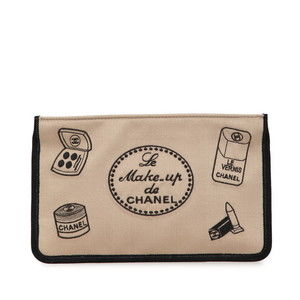 Chanel Cosmetic Pattern Pouch Beige Satin s